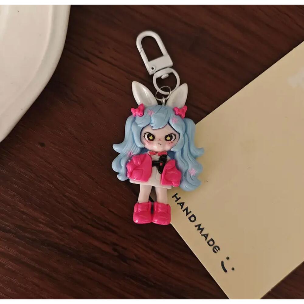 Cute Doll Phone Charm Keychain - Blue